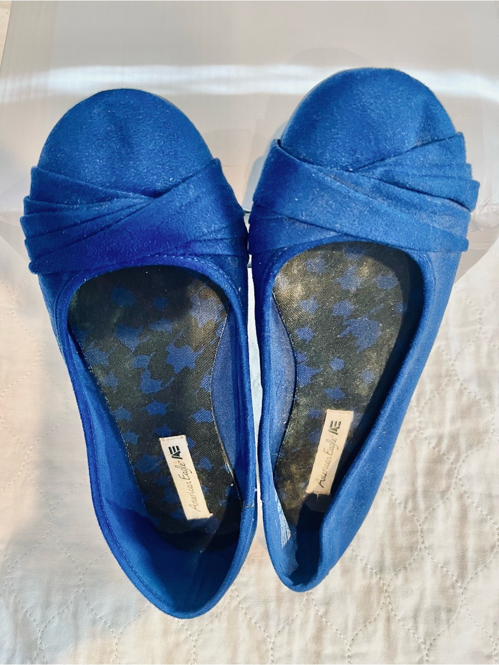 American Eagle Cobalt Blue Suede Ballet Flats Size 8.5 Closed Toe Shoe, Like New